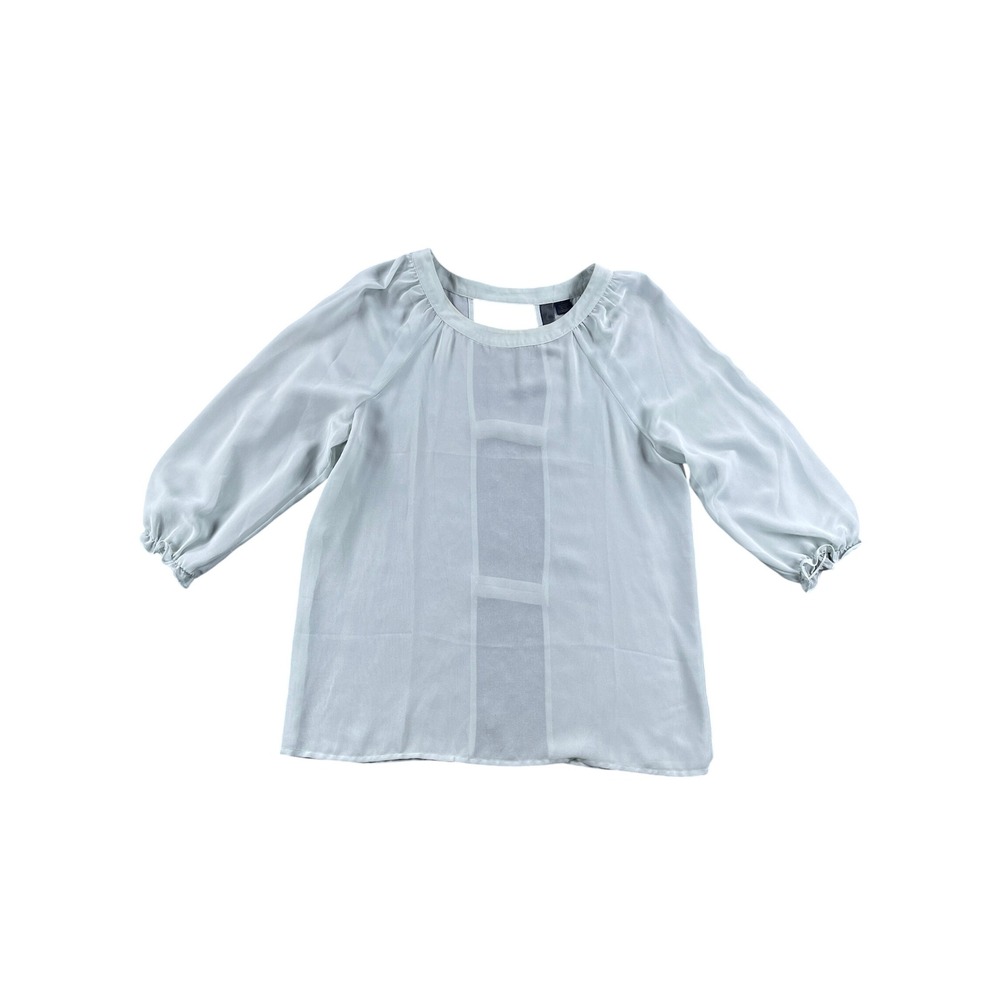 Petticoat Alley Sheer Open Back Chiffon Blouse Sage Green 3/4 Sleeve Small